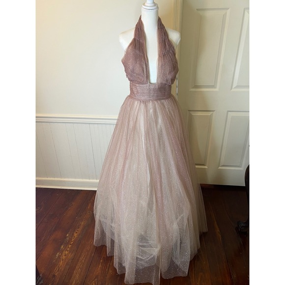 Mac Duggal Dresses & Skirts - Mac Duggal 20376 Mauve Rose Glitter Tulle Halter Neck Gown Formal Prom Dress NEW